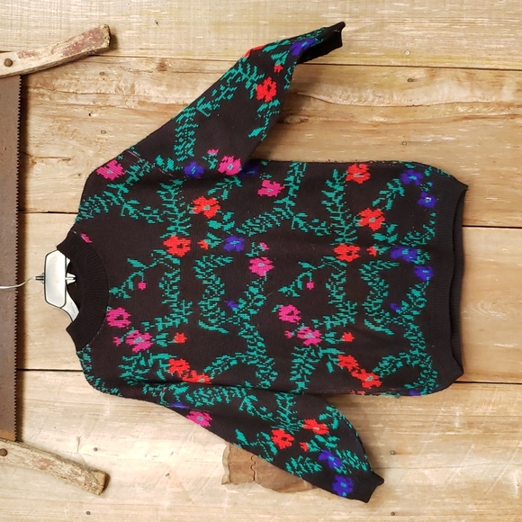 Laura Tyler retro sweater with flowers - Picture 2 of 3